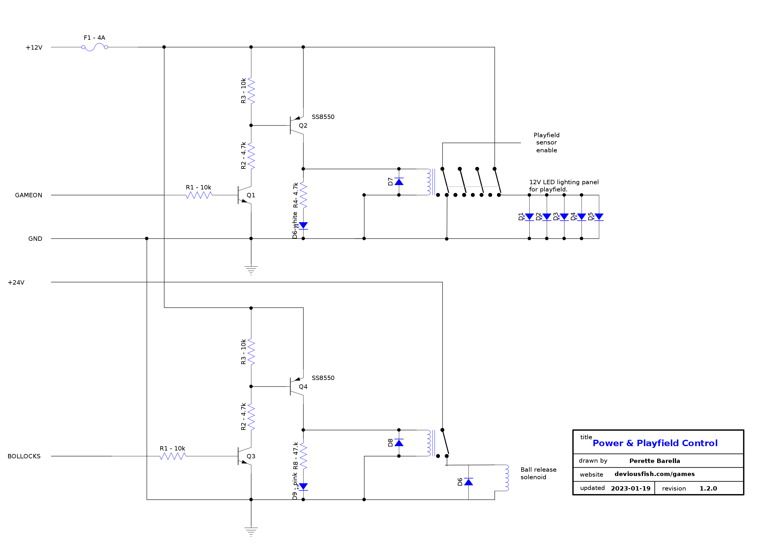 Schematics for playfield control